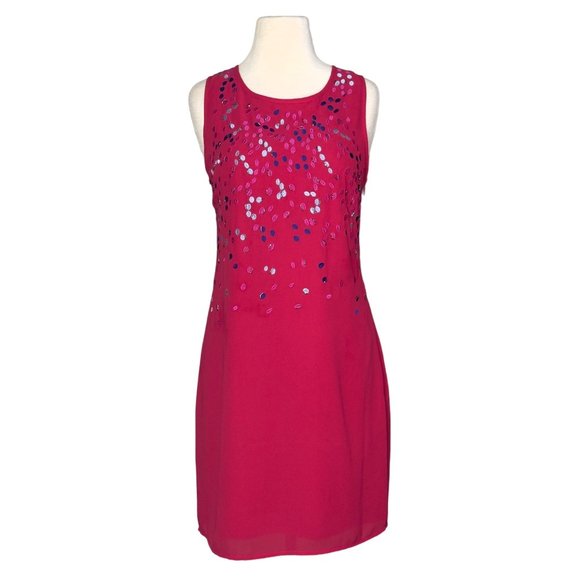 Badgley Mischka Pink Embroidered & Beaded Sleeveless Shift Mini Dress Size 10 - Picture 1 of 8
